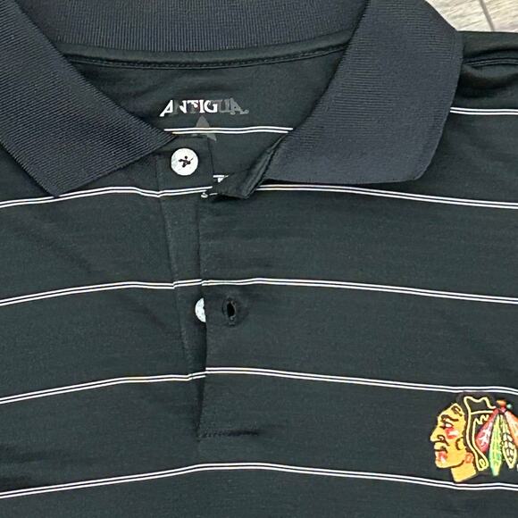 Antigua Chicago Blackhawks Mens XL Performance Polo Black White Stripes NHL - Picture 3 of 3